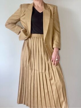 JH Collectibles Silk Blazer and Pleated Midi Skirt set